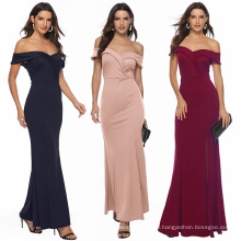 Newest style V-neck floor length long gown dress for laddies sexy slim body women evening dress